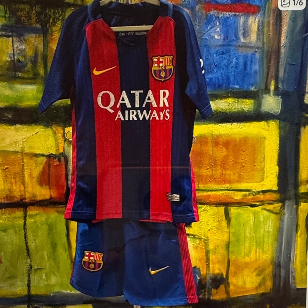 Leo Messi Nike Kids Barcelona Blue and Red home Jersey Set